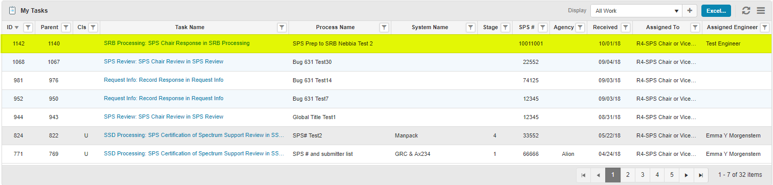 SPS Chair Task in My Tasks Table